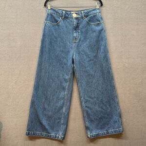 Whimsy Row Organic Cotton High Rise Wide Leg Cropped Jean Womens 30 Boho Blue